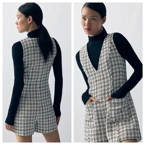 Mare Mare x Anthropologie Sleeveless Tweed V-Neck Playsuit in Size Small preppy